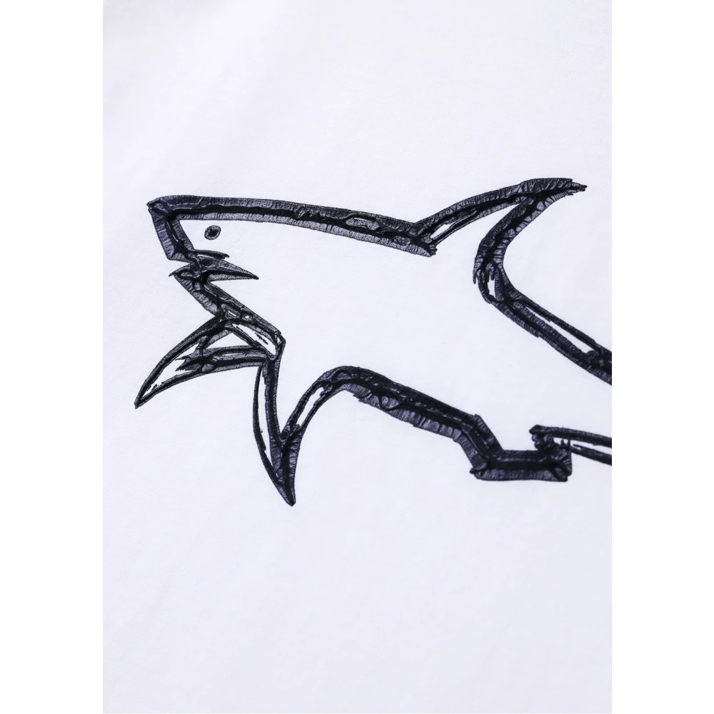 PAUL & SHARK Haai Print Katoenen T-Shirt Wit White Heren