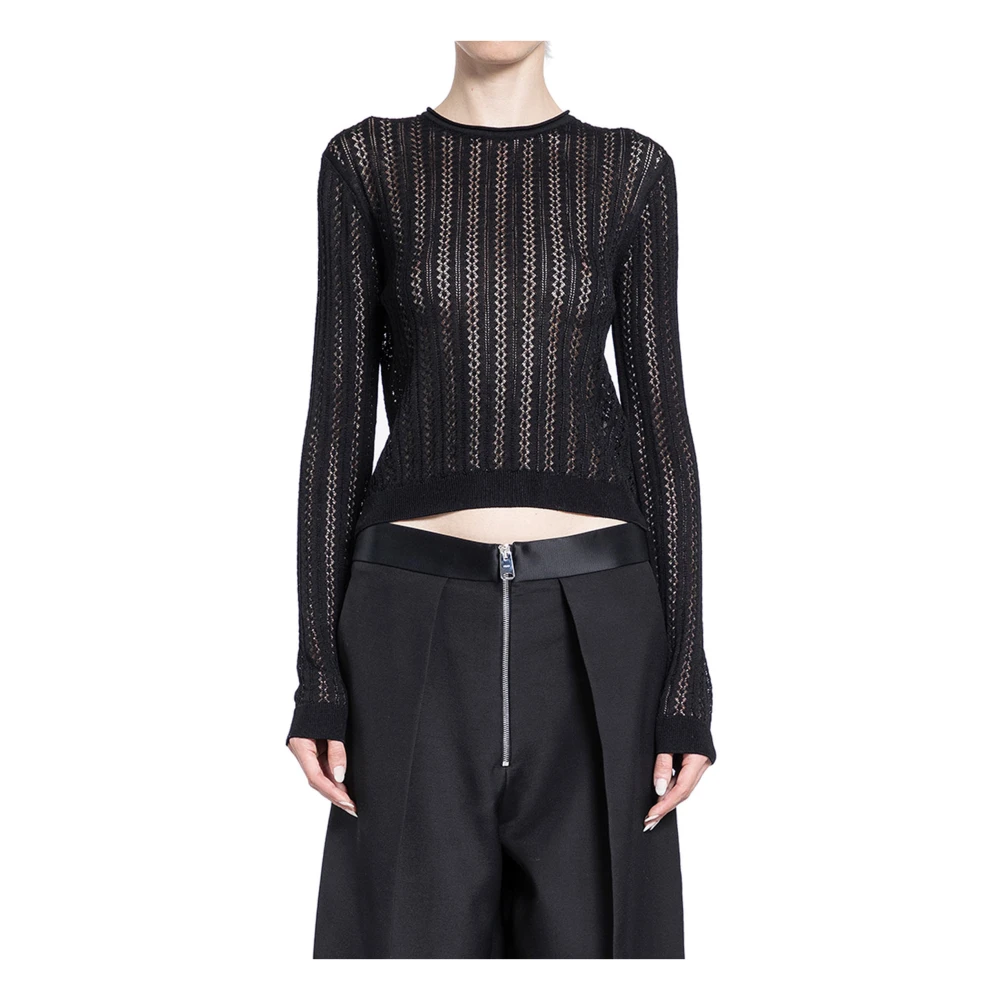 Khaite Doorschijnende Pointelle Gebreide Crewneck Top Black Dames