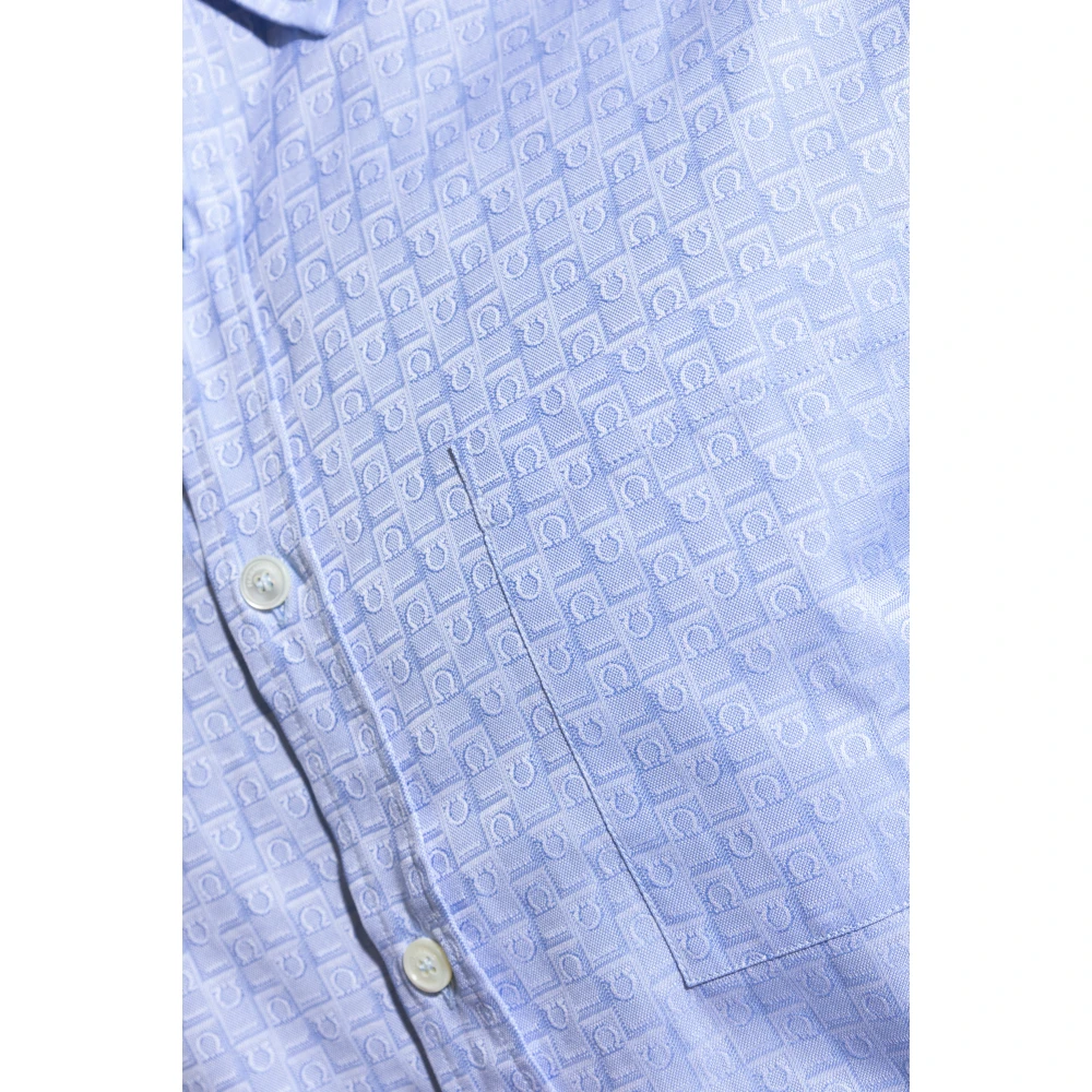 Salvatore Ferragamo Monogram Shirt Blue Heren