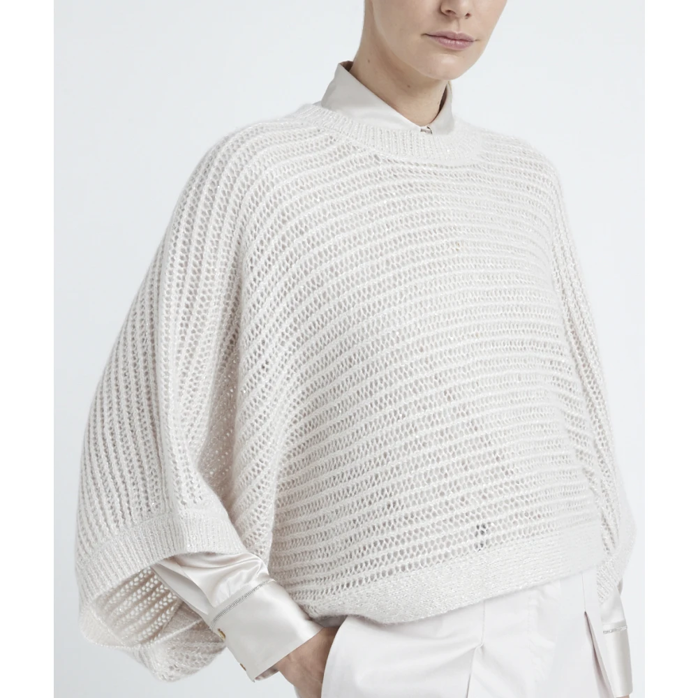 PESERICO Alpaca Lurex en paillettrui met wijde mouwen Beige Dames