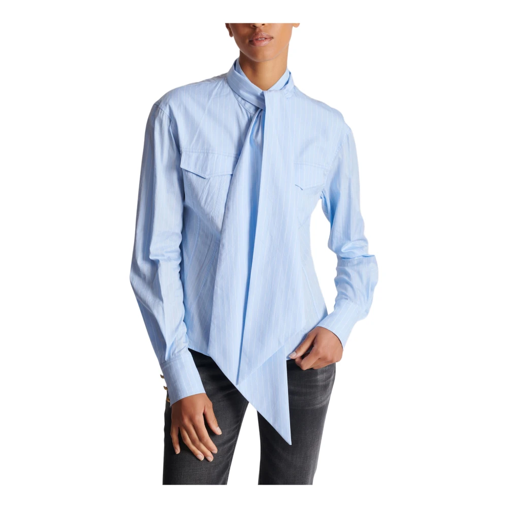 Balmain Gestreepte shirt met strik Blue Dames