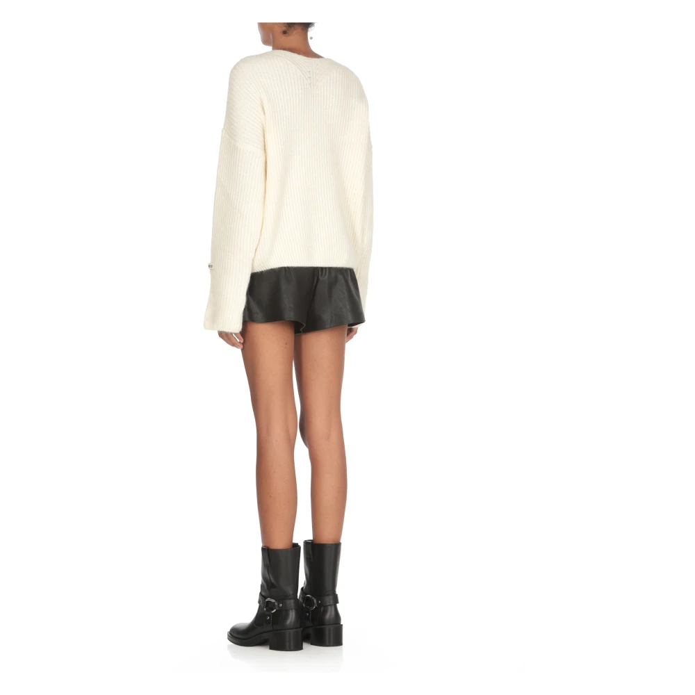 pinko Witte V-hals Sweater met Logo Patch White Dames