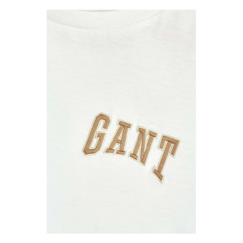 Gant Logo Detail Crew Neck T-shirt Beige Dames