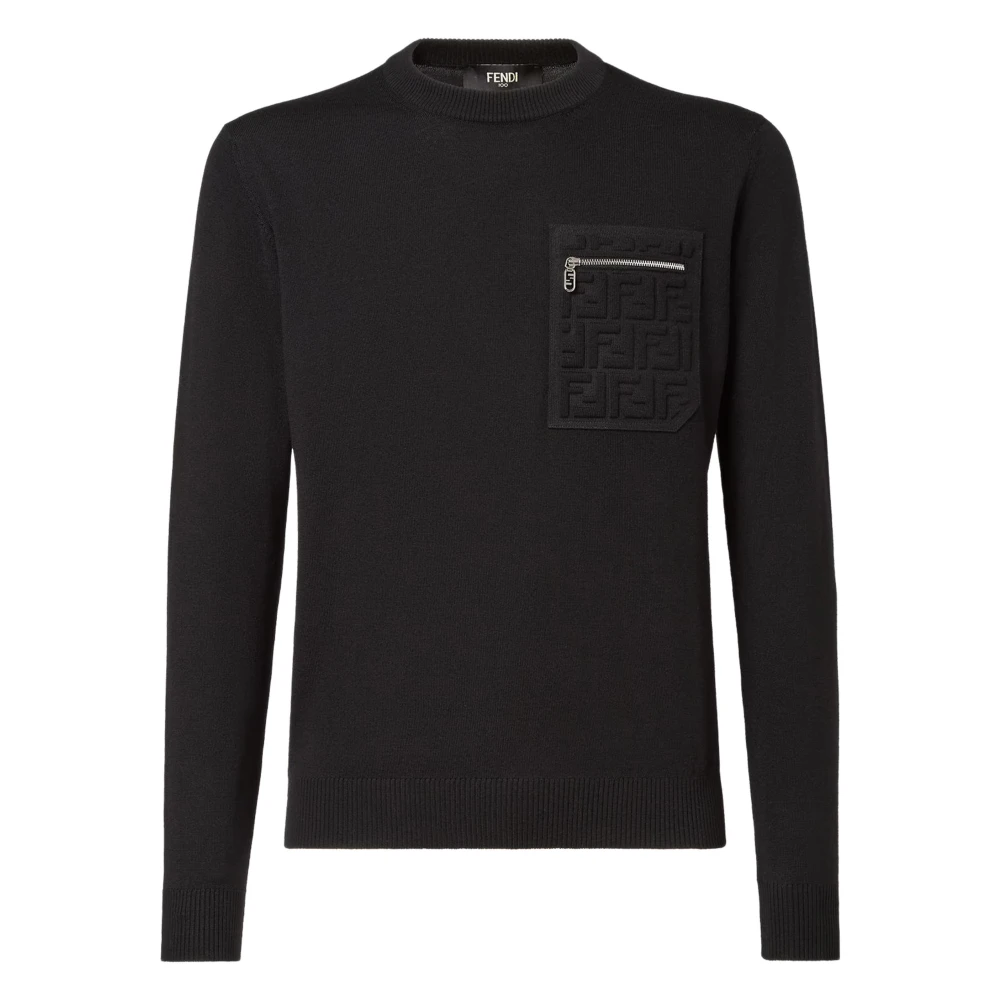 Fendi Men's Black Round-Neck Knitwear, L, Crew Neck Jumper