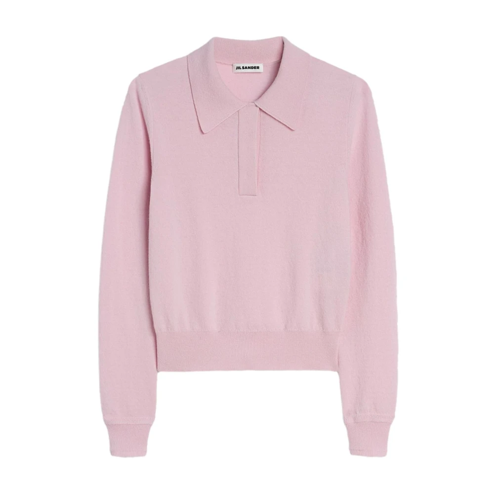 Jil Sander Kvinno Rosa Stickade Tröjor Dam, S, Lightweight Wool Polo Sweater