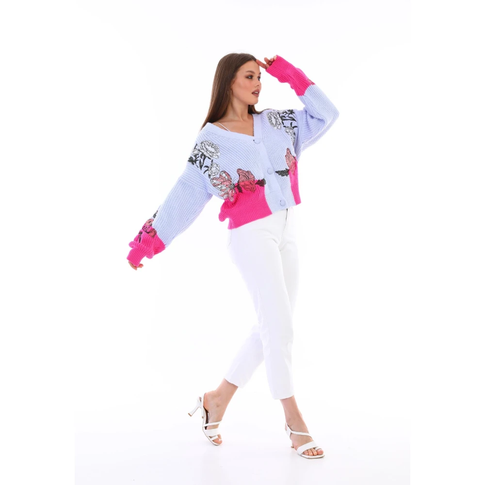 Cesare Gaspari Geborduurde Bloemen Contrast Cardigan Multicolor Dames