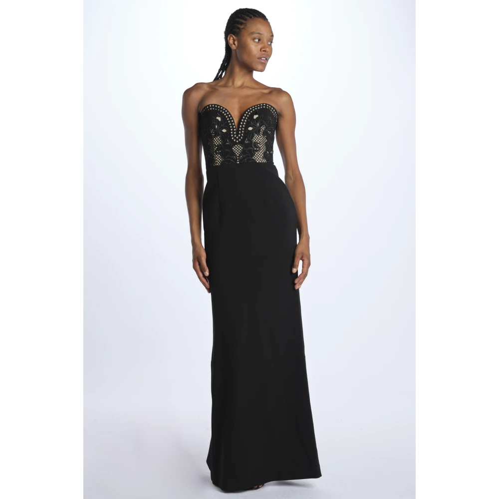 Rebecca Vallance Geborduurde Hart Lange Zwarte Jurk Black Dames