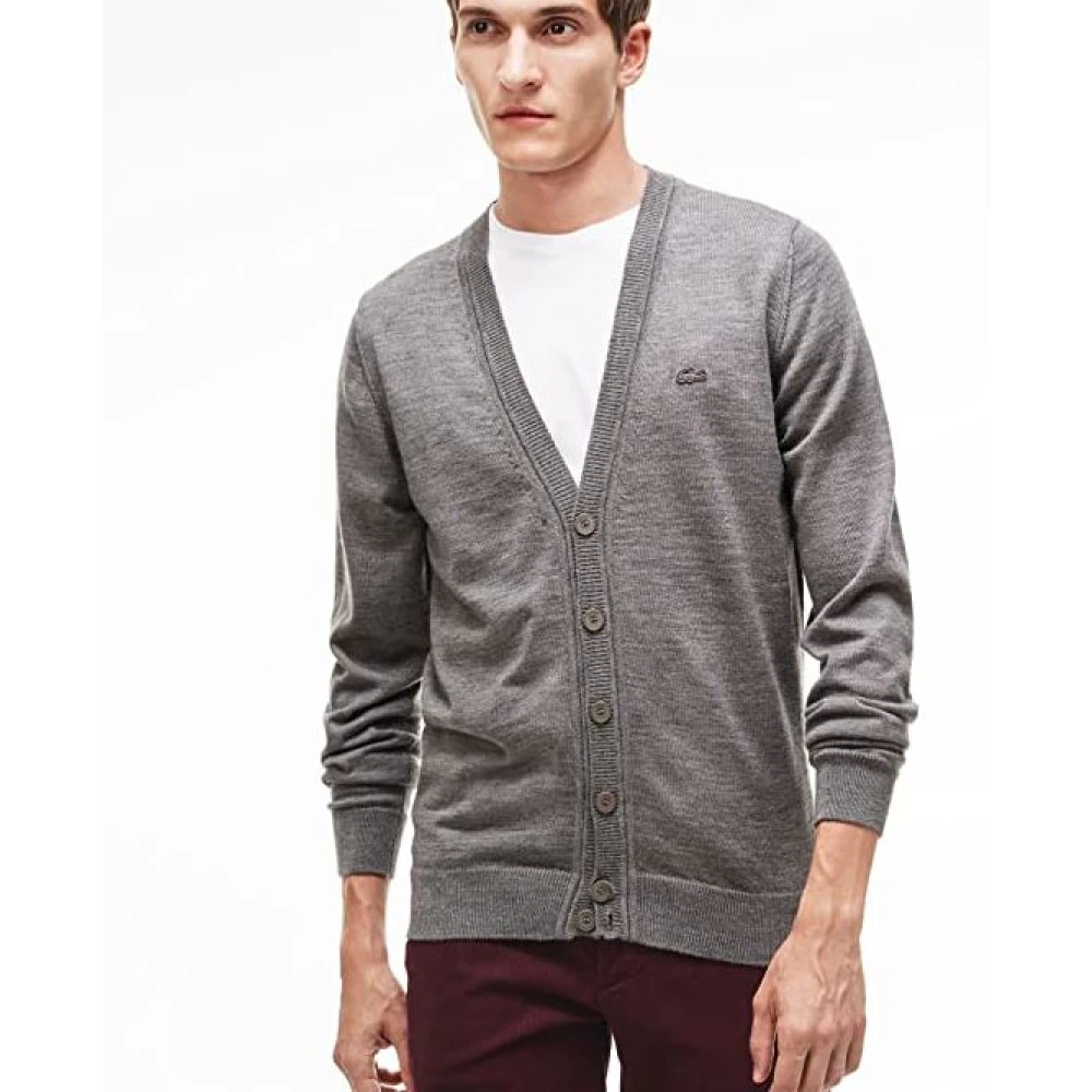 Lacoste Grijze wollen cardigan trui Gray Heren