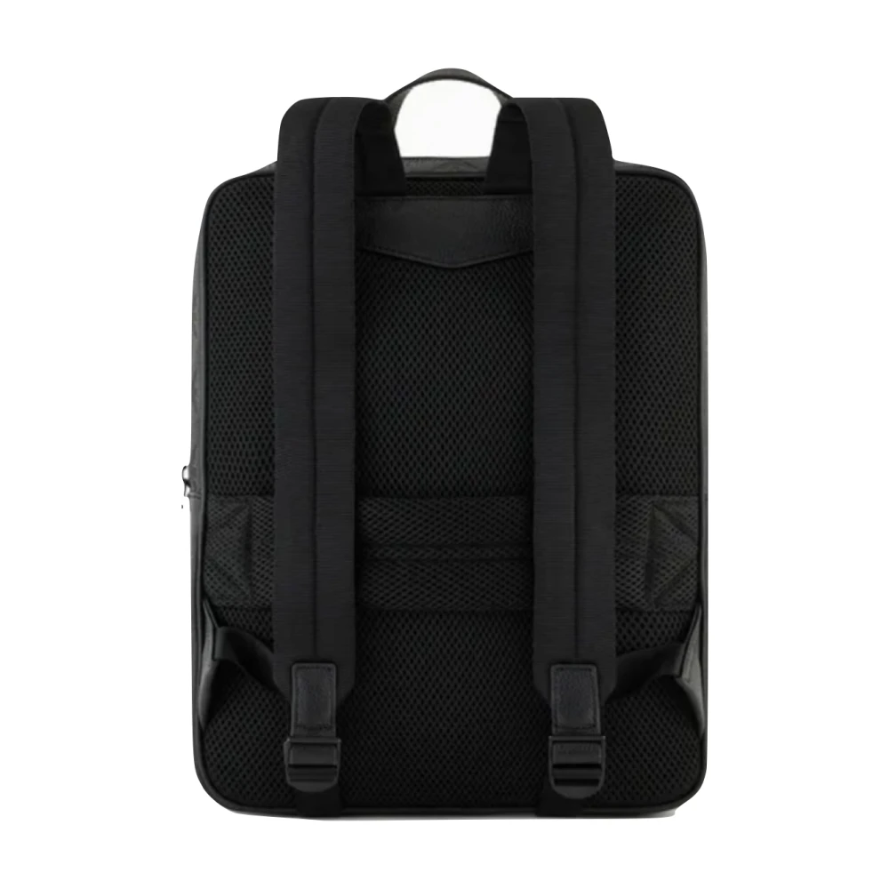 Armani Slanke leren rugzak met adelaarsprint Black Unisex