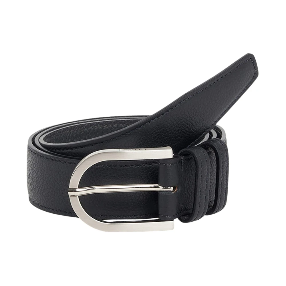 Kiton Handgemaakte Zwarte Kalfsleren Riem met Palladium Gesp Black Heren