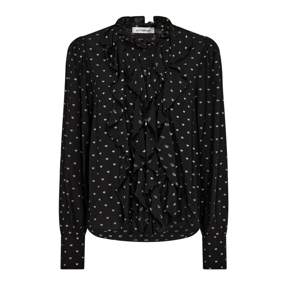 Co'Couture Shirt met Lurex Hart en Ruches Black Dames
