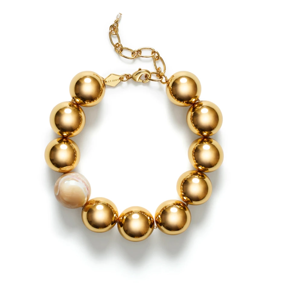 Anni Lu Women's Yellow Bracelets, One Size, Gold Statement Bracelet With Pearl Detail