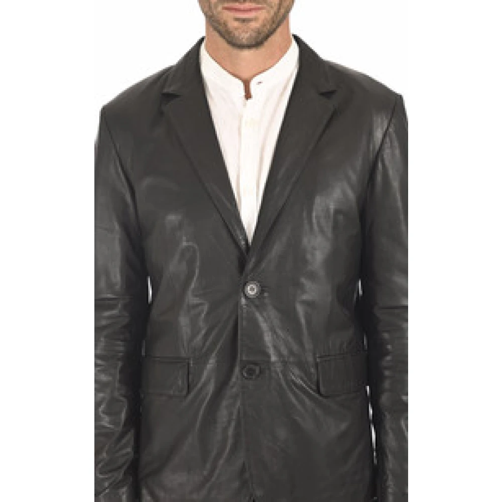 La Canadienne Zwarte Leren Heren Blazer Eco-Vriendelijk Black Heren