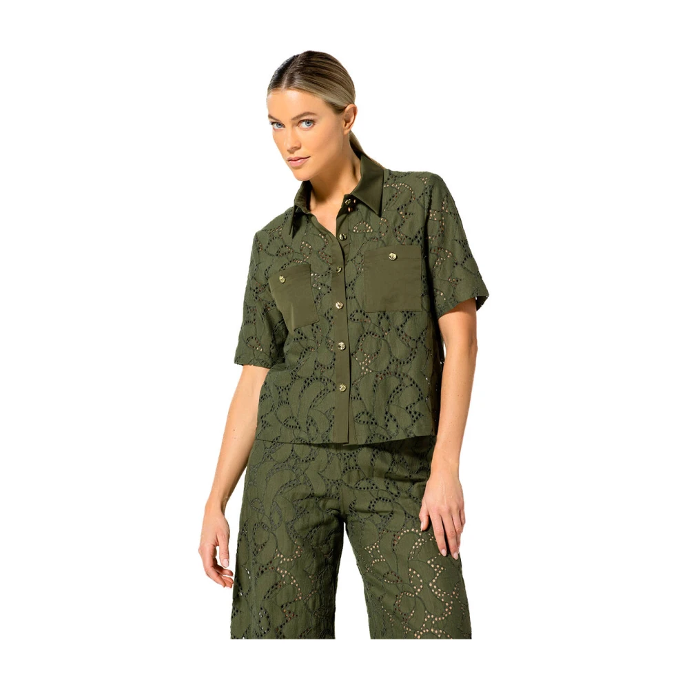 Caroline Biss Korte Mouw Blouse Bloes Green Dames