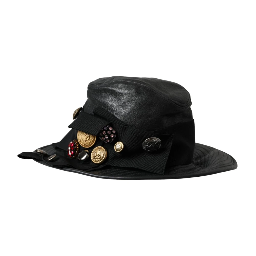 Dolce & Gabbana Kristal Stud Brede Rand Cloche Hoed Black Dames