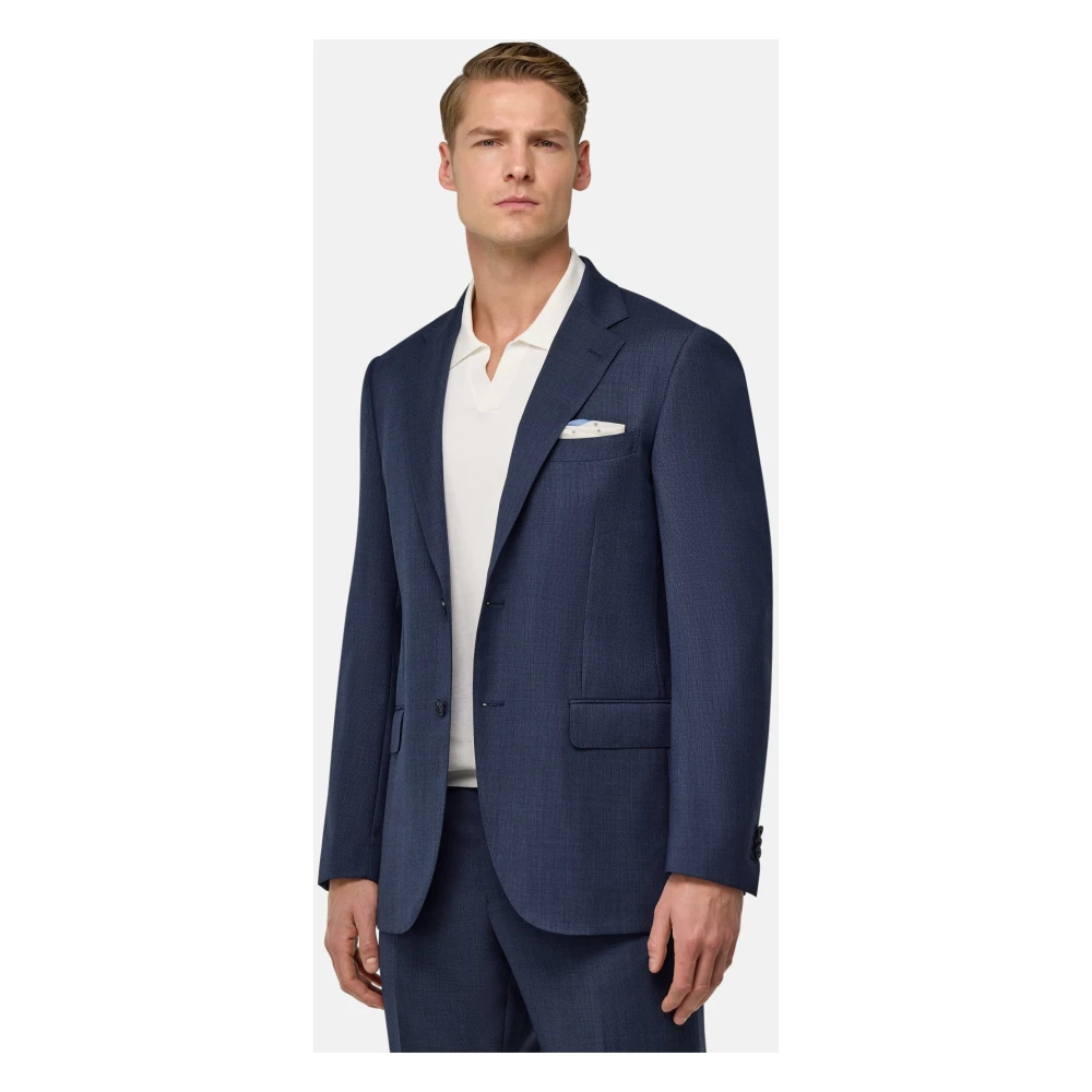 Boggi Milano Micro Patroon Pak van Zuivere Wol Blue Heren