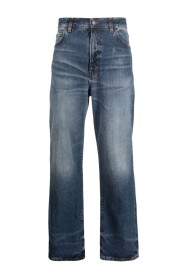 Blå Stonewashed Straight-Leg Jeans