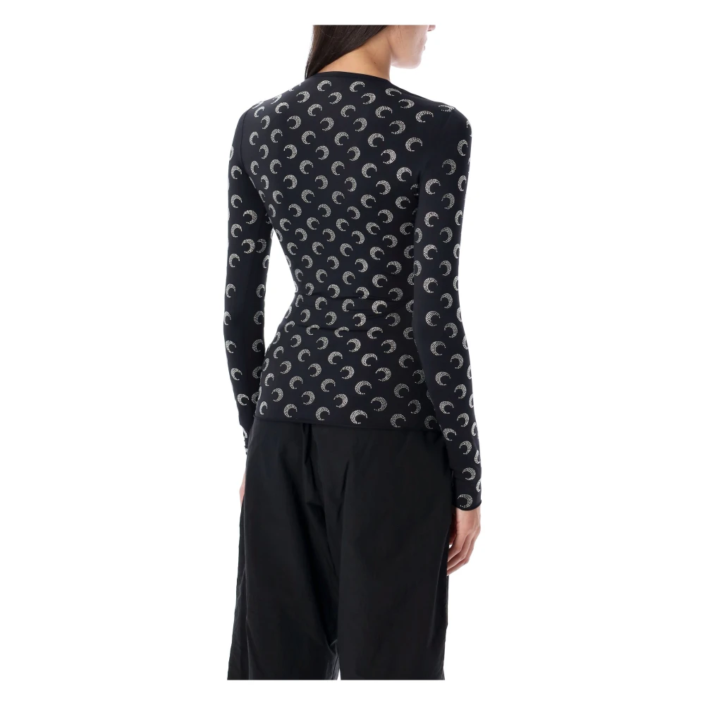 Marine Serre Zwarte Moon Strass Topwear Aw24 Black Dames