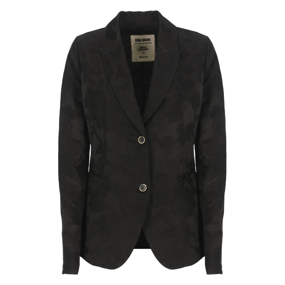 UMA Wang Zwarte Linnen Blazer met Bloemenpatroon Black Dames