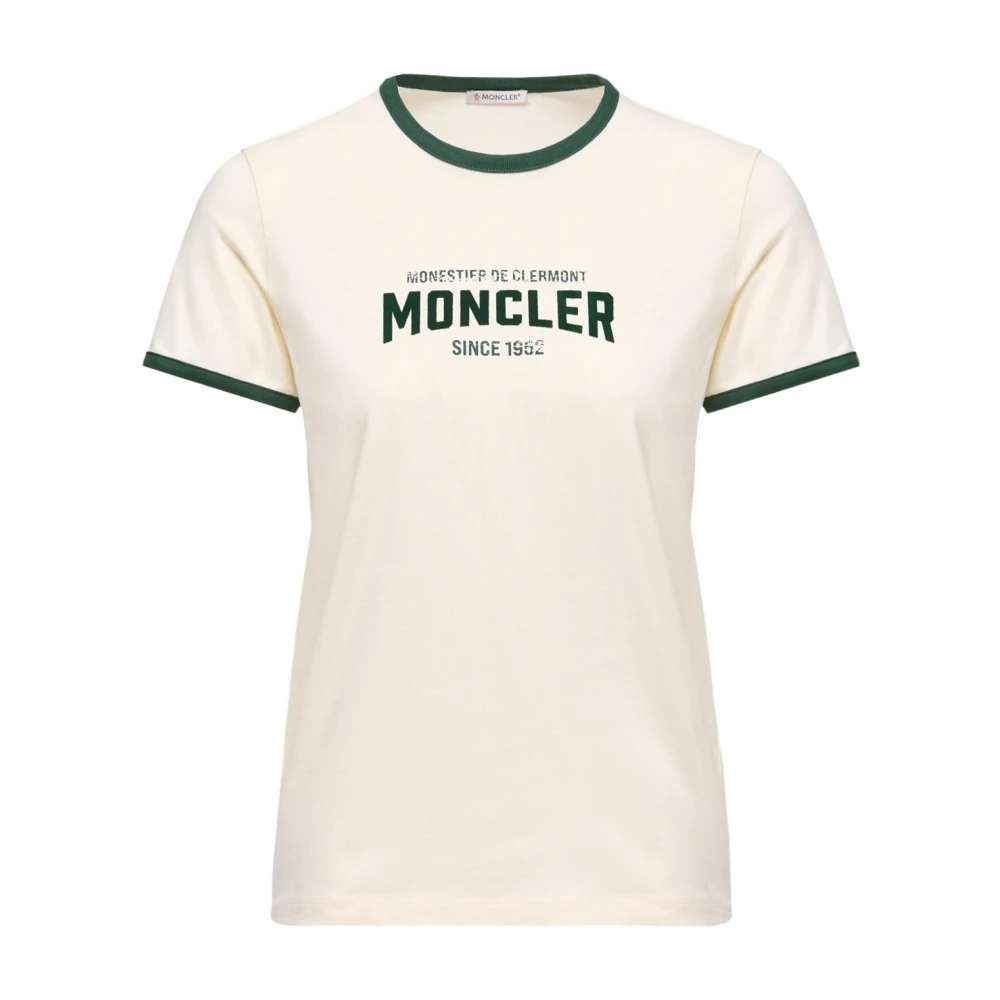 Moncler Beige T-Shirts, Female, Xs, Logo Cotton T-Shirt