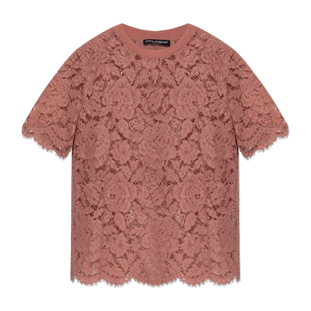 Dolce & Gabbana Bloemen trekkoord kanten top Pink Dames