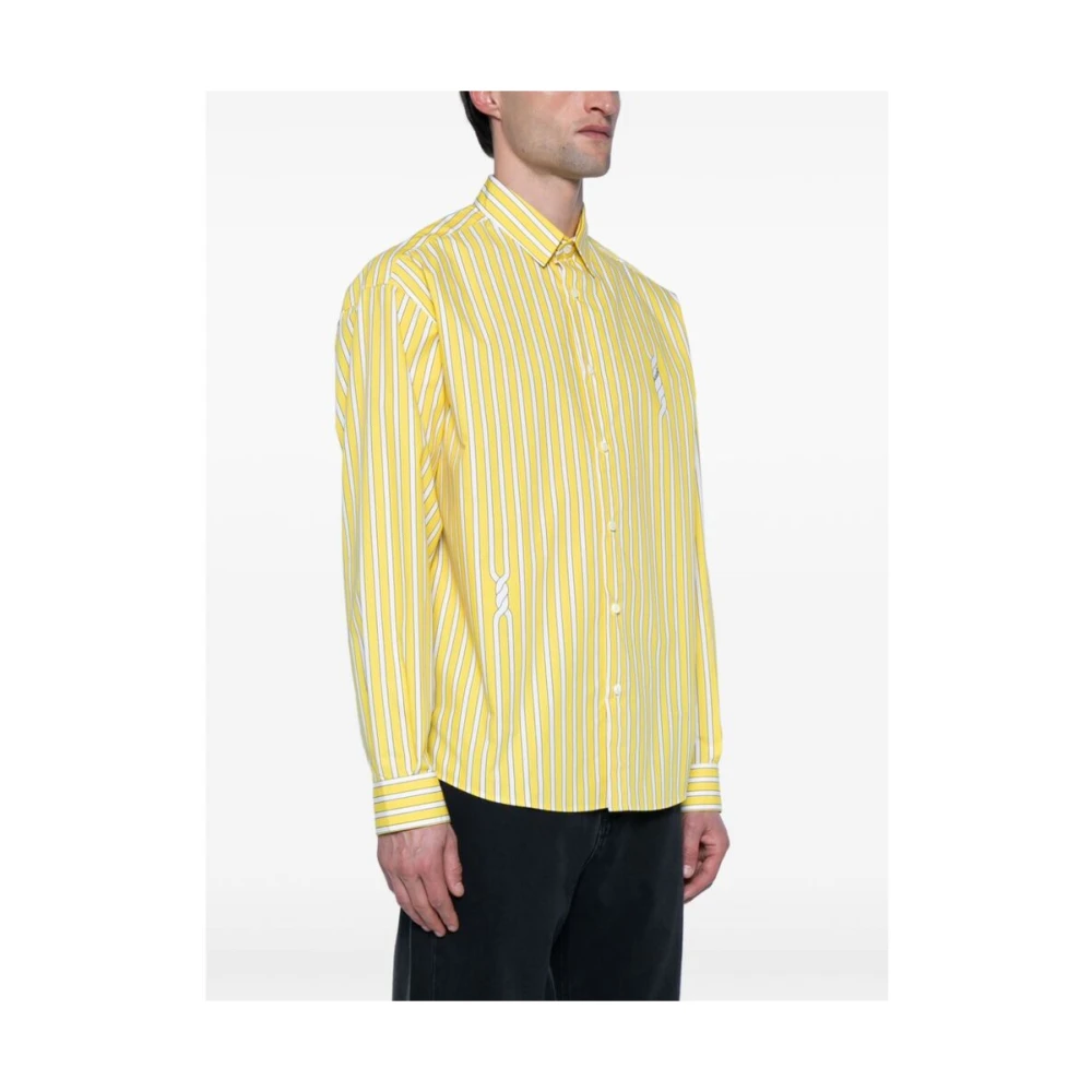 Jacquemus Gestreept Katoenen Overhemd met Logoprint Yellow Heren