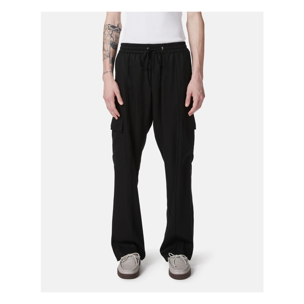 Iceberg Zwarte cargo-fit broek in Tencel met borduursel Black Heren