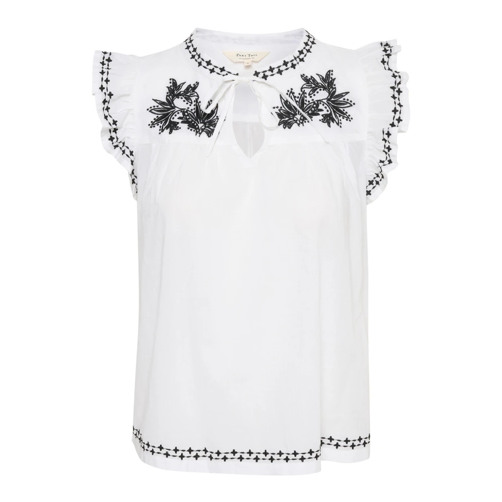 Part Two Vrouwelijke Blouse met Zwart Borduursel White Dames