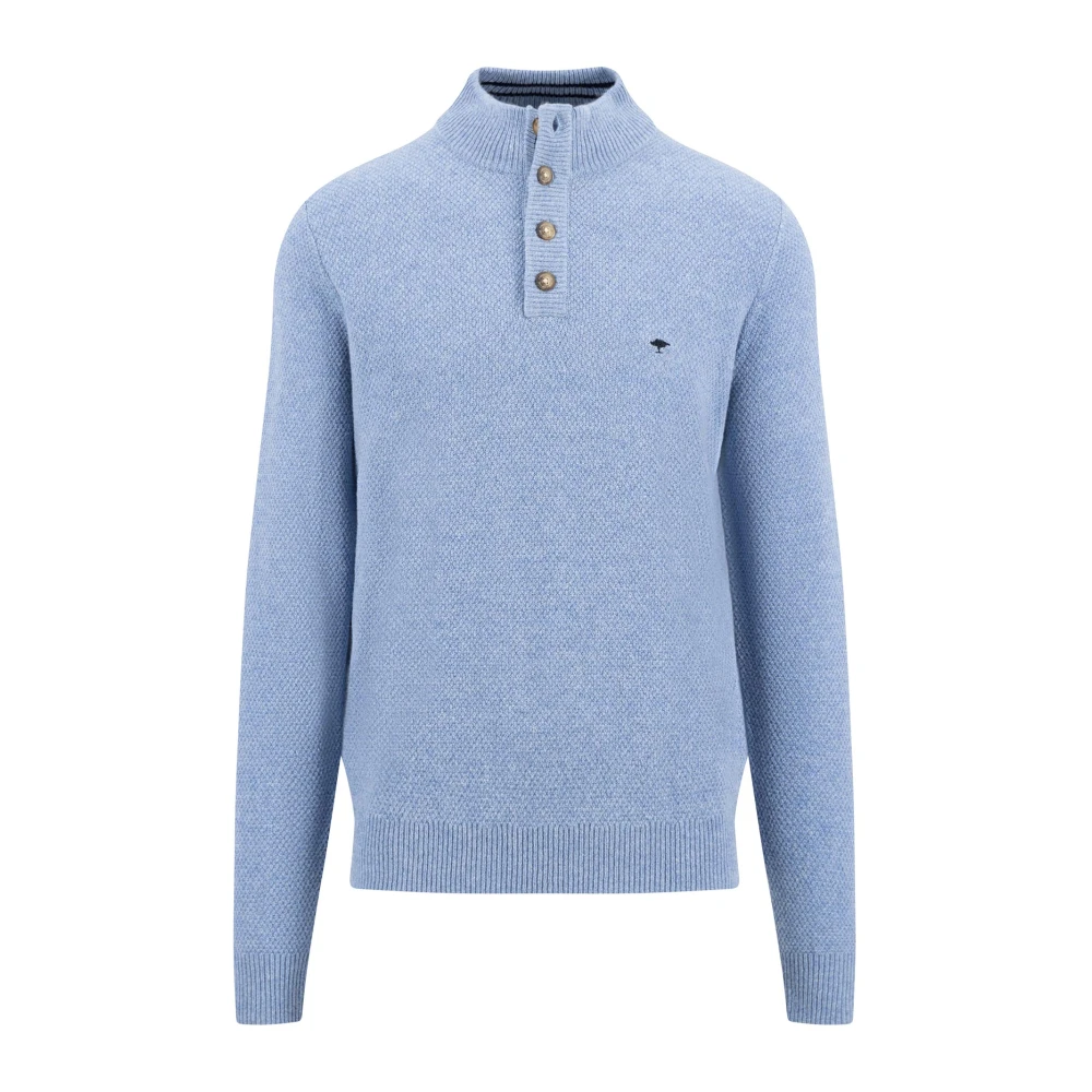 FYNCH-HATTON Gestructureerde Buttoned Troyer Sweater Blue Heren