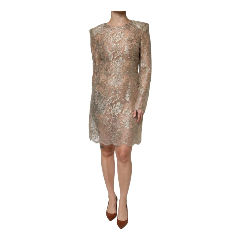 Dolce & Gabbana Bloemen Kant Sheath Mini Jurk Goud Yellow Dames