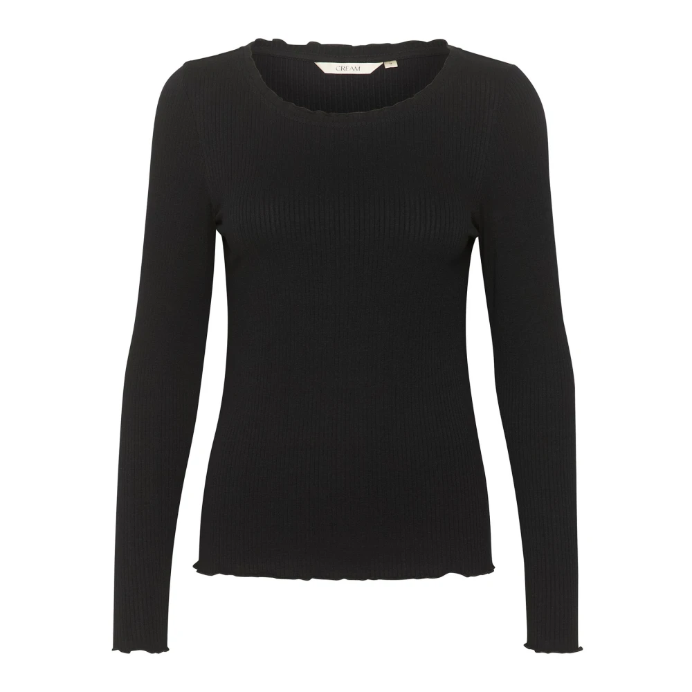Cream Zwarte Geribbelde Longsleeve T-shirt Black Dames