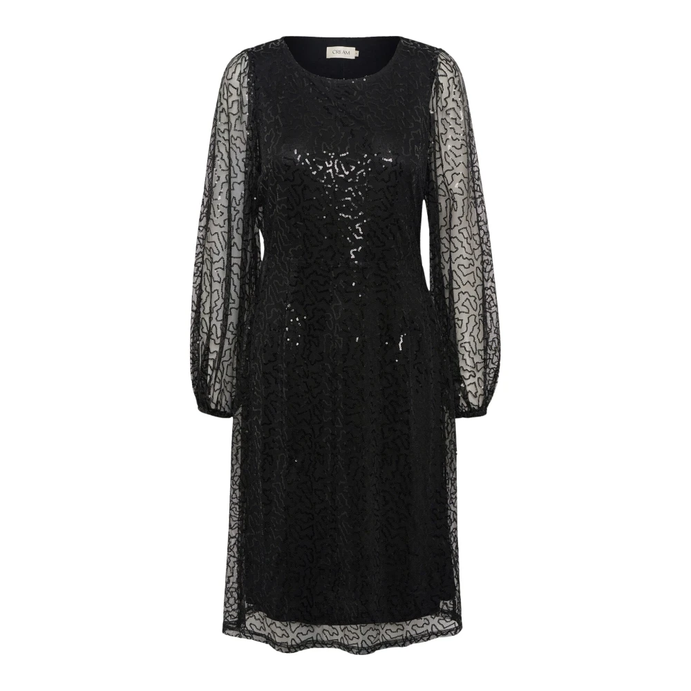 Cream Zwarte paillettenjurk met mesh-mouwen Black Dames