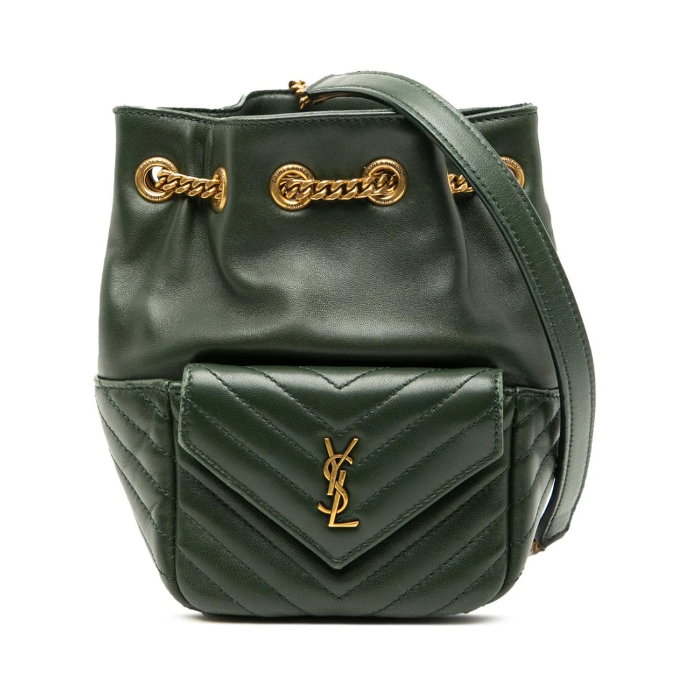 Saint Laurent Vintage Women's Green Pre-Owned Leather Bucket Bag