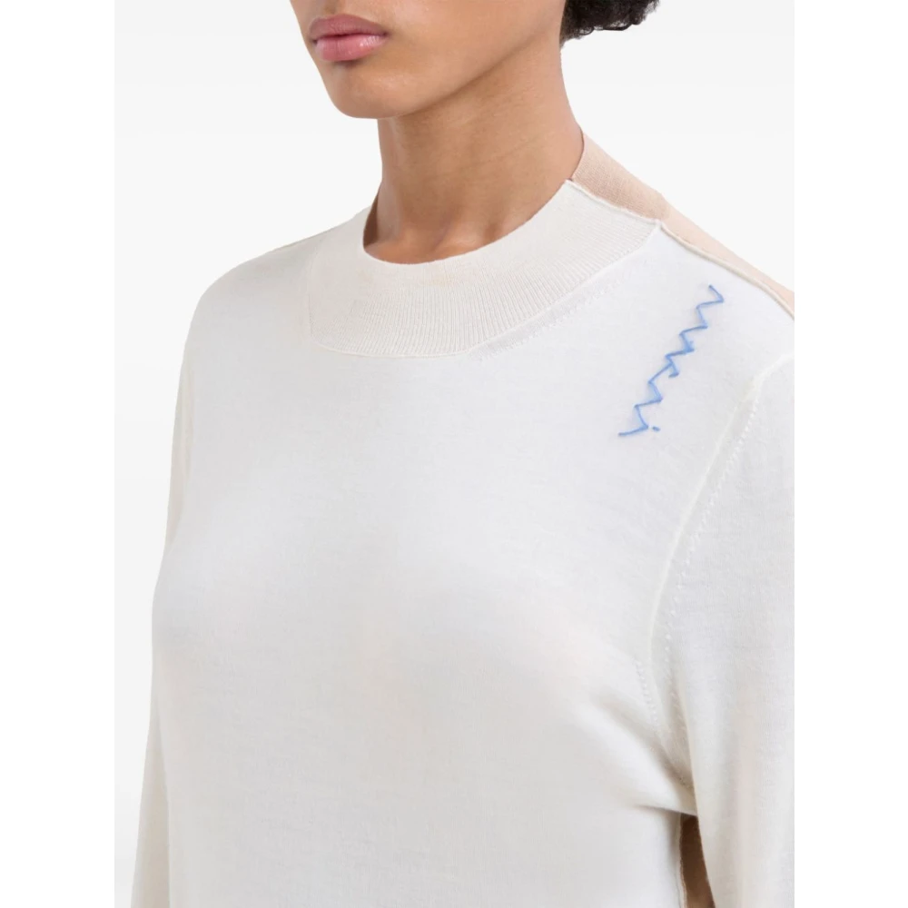 Marni Beige Trui met Blauw Logo White Dames