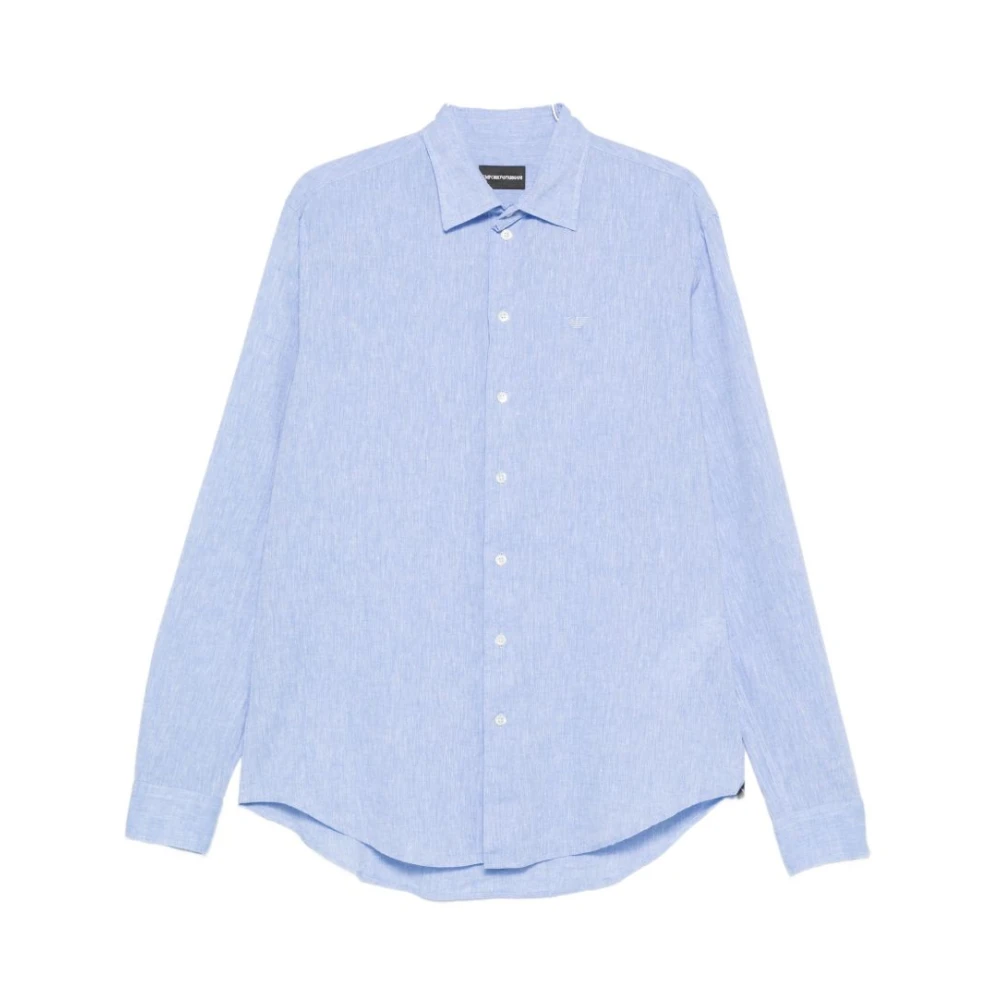 Emporio Armani Mannelijk Blauw Overhemden Heren, S, Katoen, Klassiek Overhemd