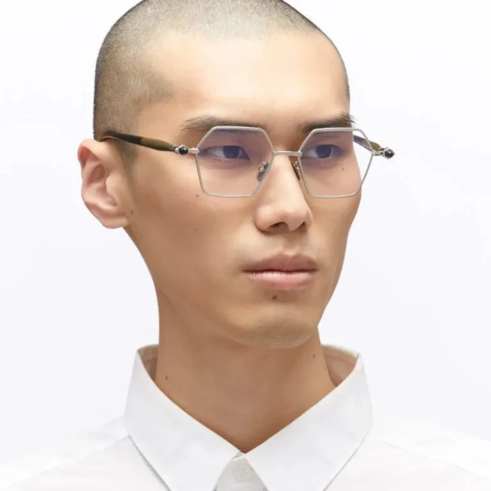 Kuboraum Hexagonale Zilveren Zonnebril Heldere Lens Gray Dames