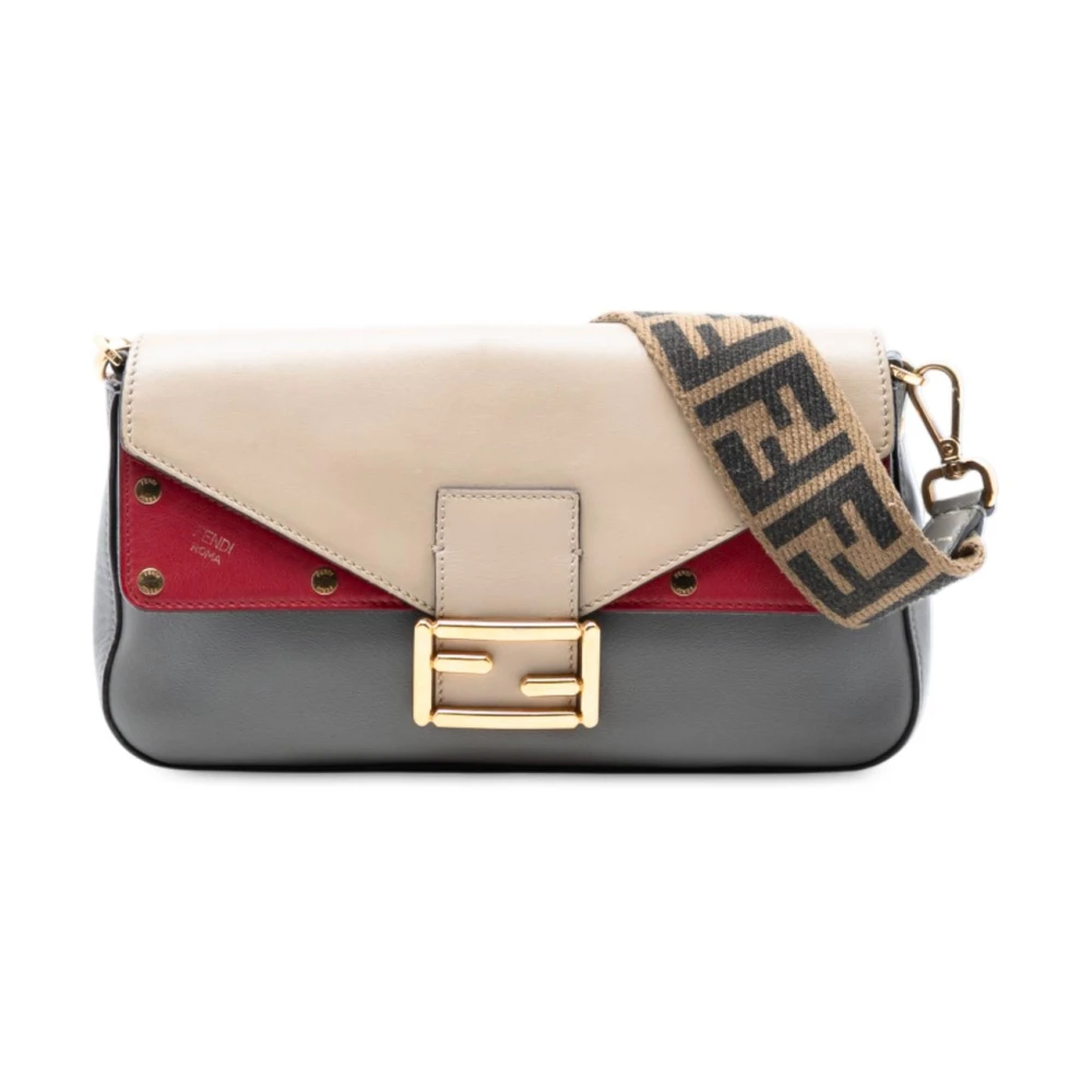 Fendi Vintage Women's Gray Pre-Owned Leather Colorblock Baguette Shoulder Bag