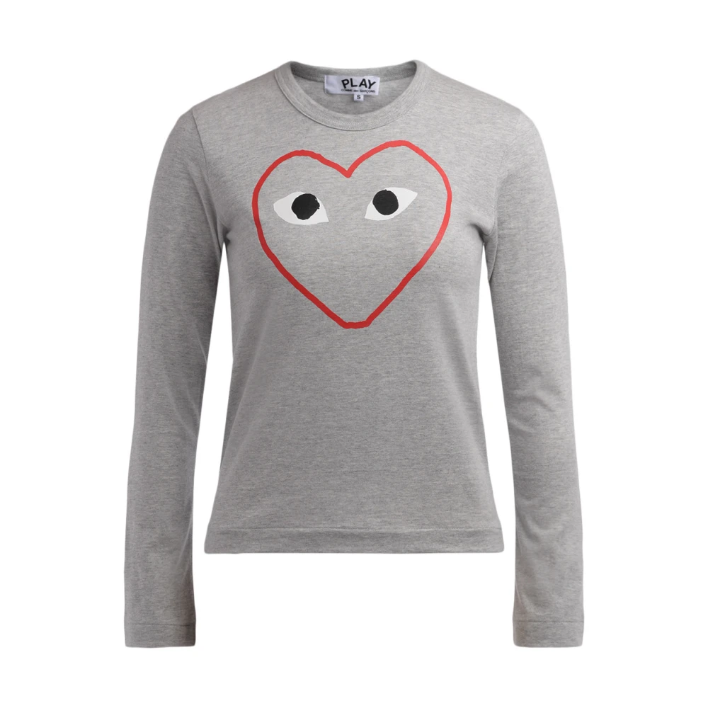 Comme des Garçons Play Grå långärmad T-shirt med rött hjärta Gray, Dam