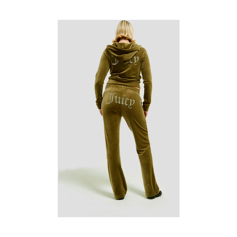 Juicy Couture Groene fluwelen broek met fonkelend logo Green Dames