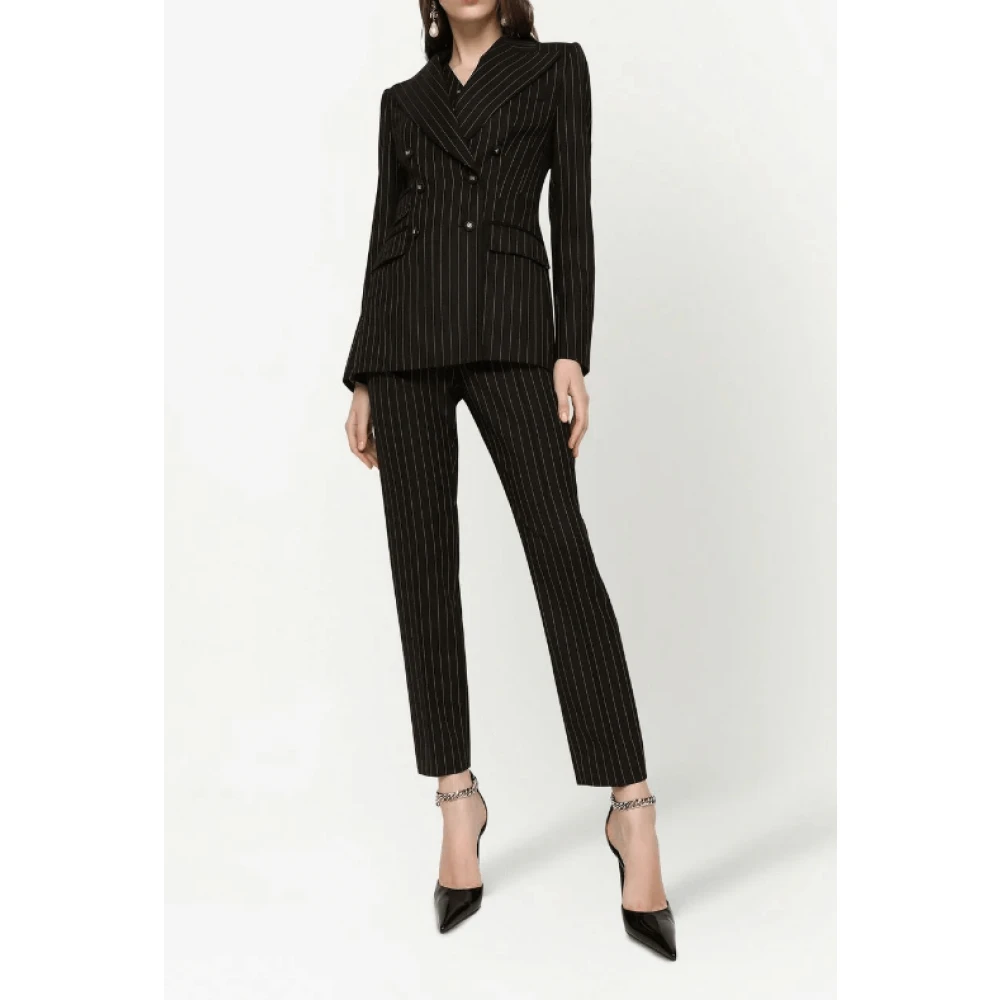 Dolce & Gabbana Verticaal Gestreepte Twill Broek Black Dames