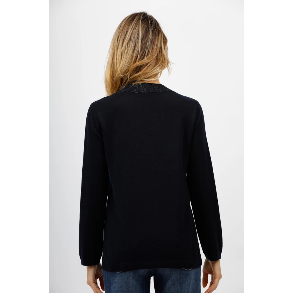 Gran Sasso Lurex Boothals Top met Zijdelingse Splitten Blue Dames