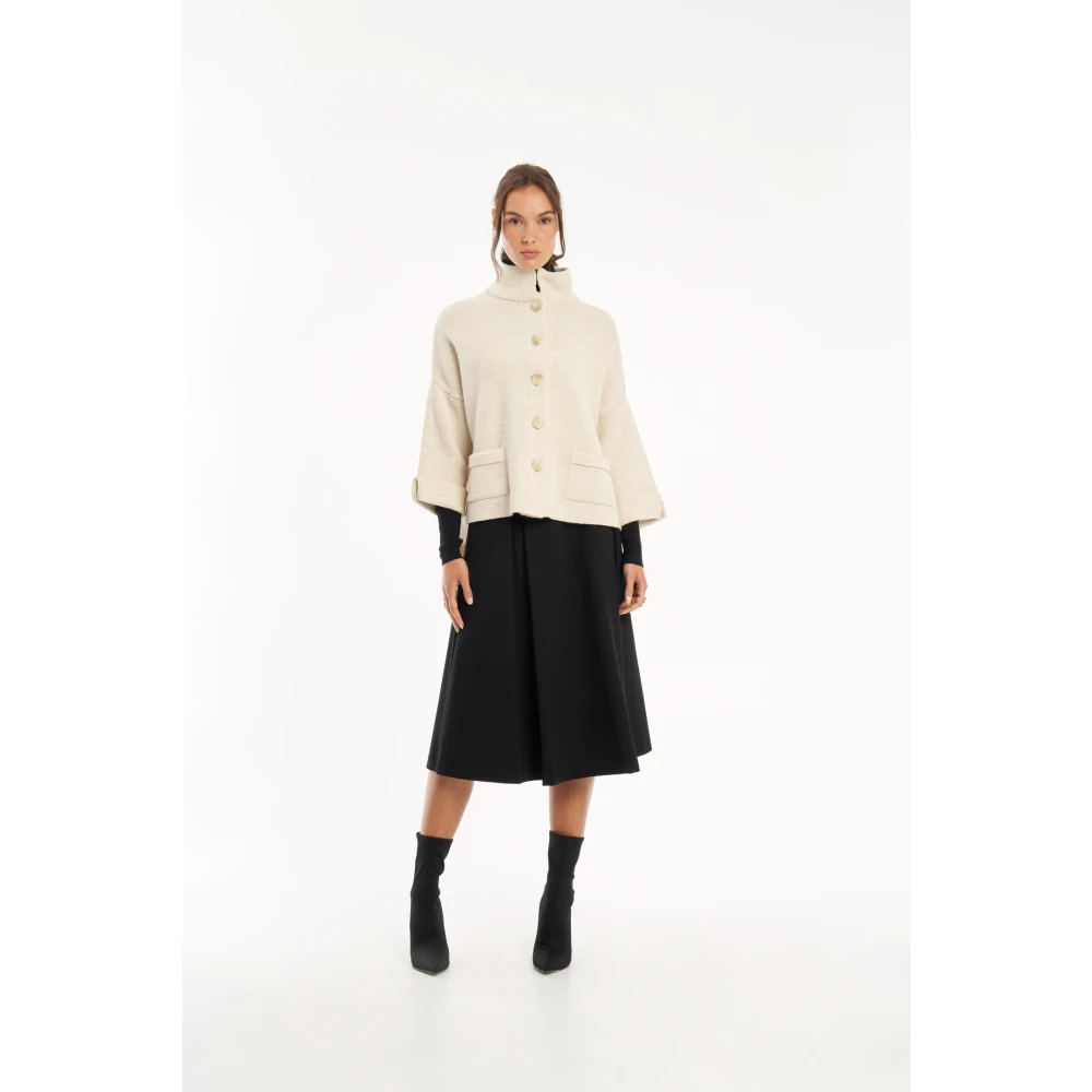Vicario Cinque Marineblauwe Wol-Alpaca Jas White Dames