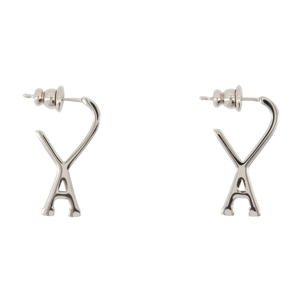 Ami Paris Women's Gray Earrings, One Size, Silver Metal Earrings - Worn With Two Ears