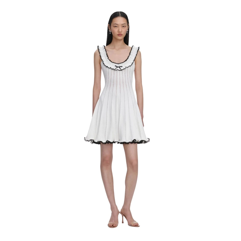 Self Portrait Women's White Contrast Trim Knit Mini Dress - Knitted Dresses - S - Dresses