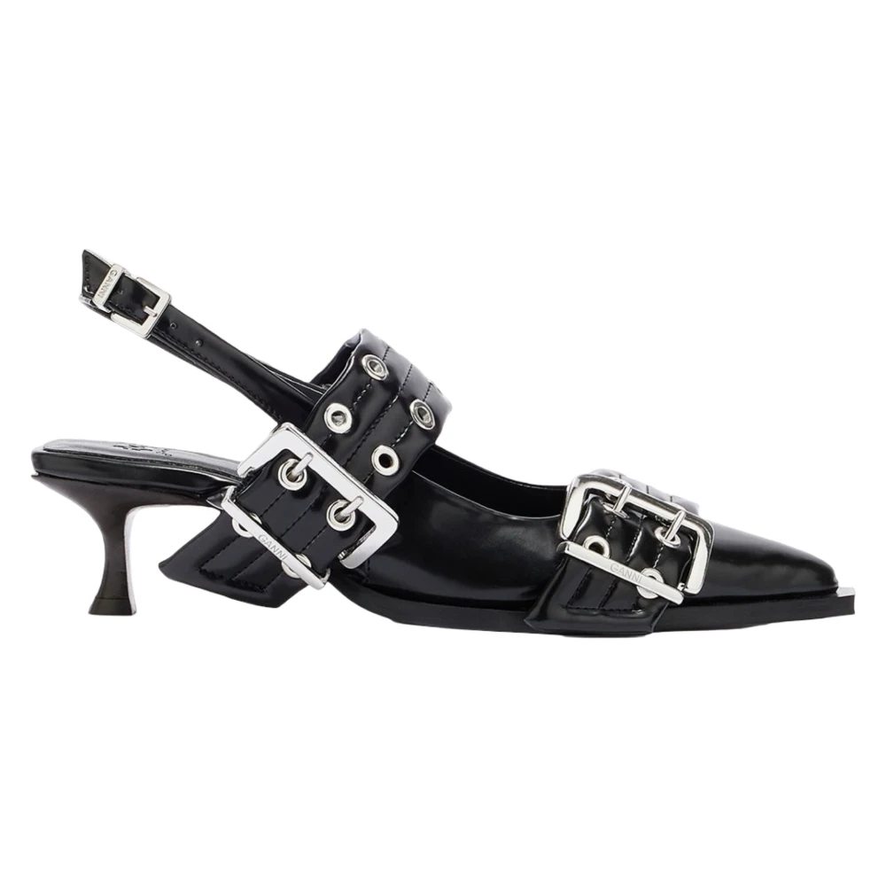 Ganni Women's Black Buckle Kitten Heel Box Oleatex - Pumps - 5 Uk - Shoes