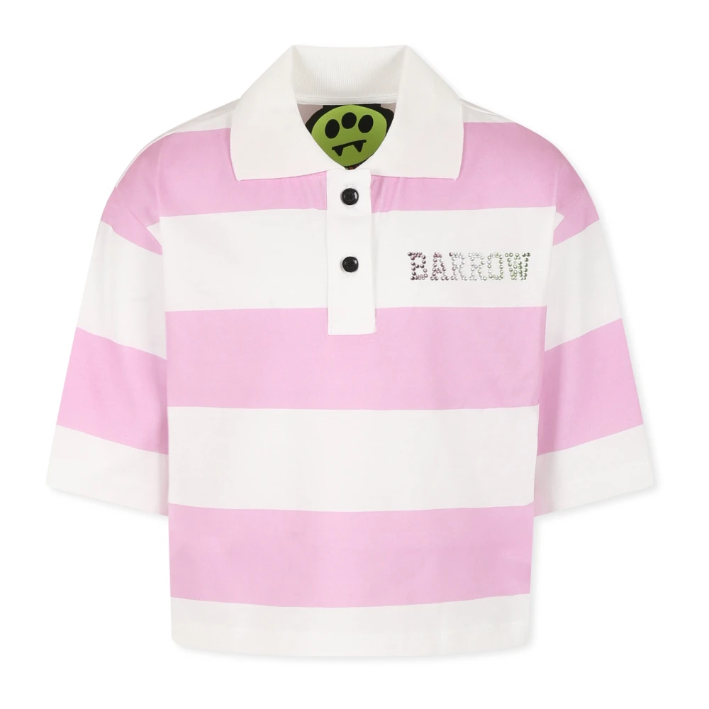 BARROW Rosa Randig Crop Polo Tröja Multicolor, Unisex