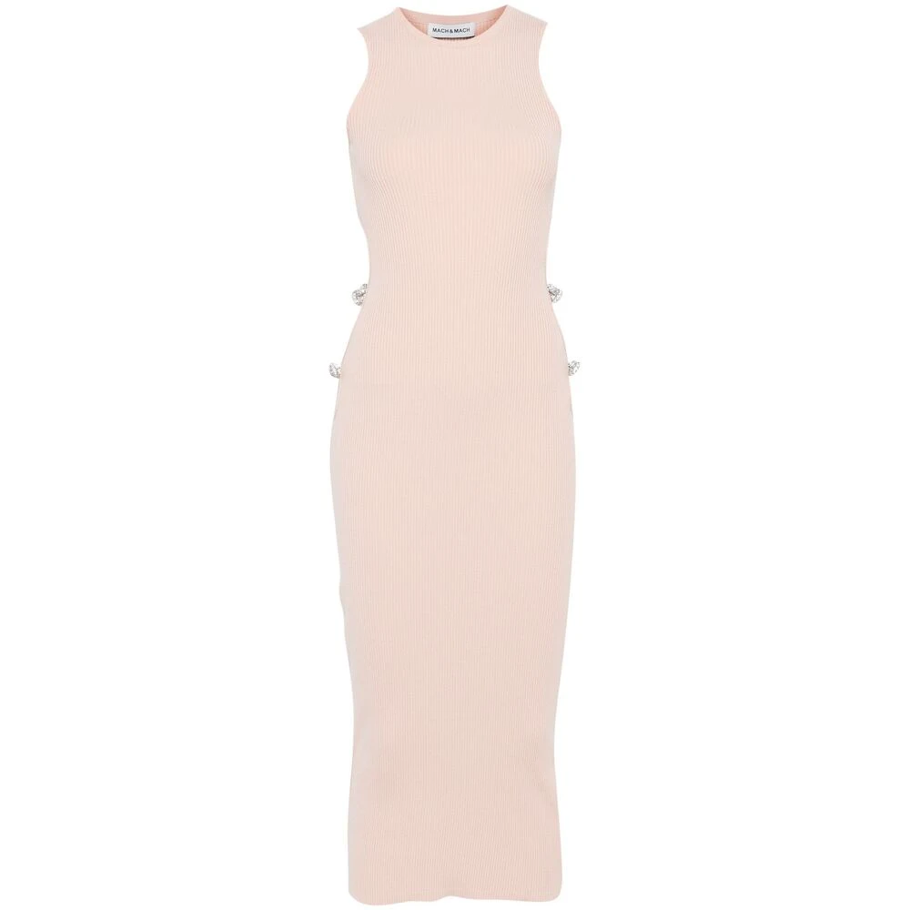 Mach & Mach Beige Cut-Out Crew Neck Jurk Pink Dames