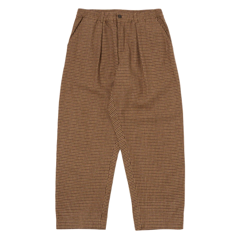 Universal Works Zand Houndstooth Tweed Wijde Broek Brown Heren