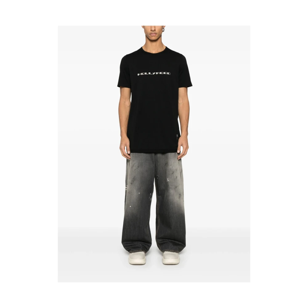 Rick Owens Zwart Crew Neck Slogan Print T-shirt Black Heren