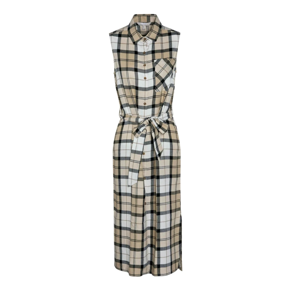 Barbour Donna Beige Abito Midi Agnes In Tartan